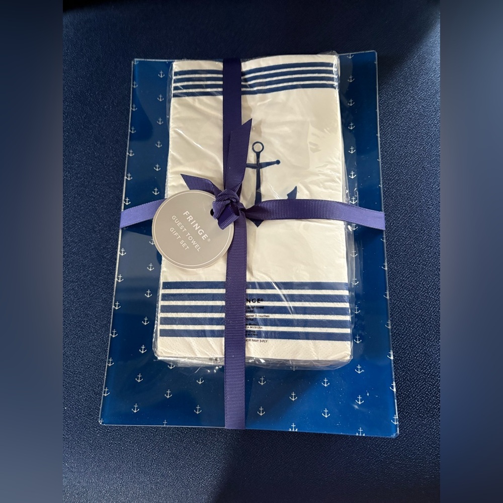 Fringe Studio Navy Tray with Anchor Accents and 30 Napkins